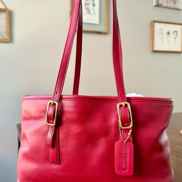 Vintage Coach Legacy Shopper Tote Glove Tanned Leather Red - Picture 3 of 16